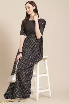 Black plain silk saree with blouse