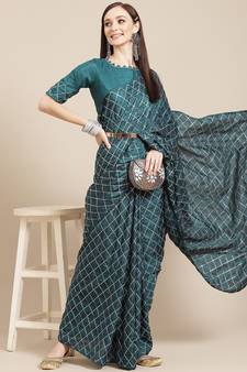 Blue plain silk saree with blouse