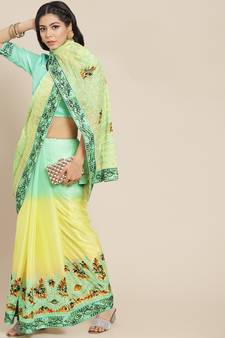 Light green embroidered chiffon saree with blouse