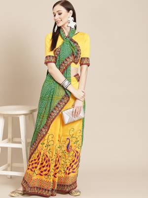 Yellow embroidered georgette saree with blouse 1