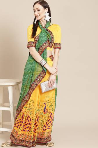 Yellow embroidered georgette saree with blouse