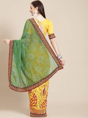 Yellow embroidered georgette saree with blouse 3