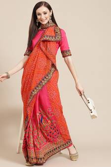 Snuggle Spot Women's Georgette Plain Saree With Blouse (Gold, 5-6 Mtrs)