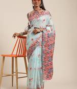 Light blue printed linen saree with blouse
