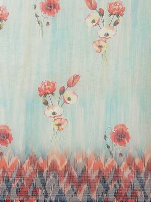 Light blue printed linen saree with blouse 3