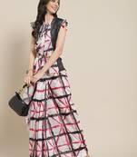 White printed linen saree with blouse