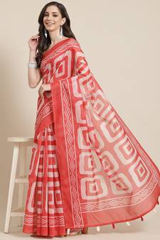 Pink printed linen saree with blouse