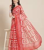 Pink printed linen saree with blouse