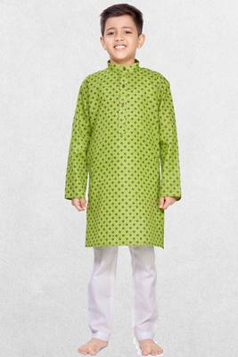 Boys Green Printed Cotton Kurta Suit 1