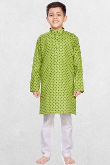 Shiwam Ethnix Boys Green Printed Cotton Kurta Suit
