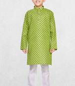 Boys Green Printed Cotton Kurta Suit