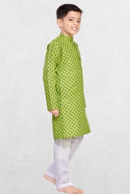 Boys Green Printed Cotton Kurta Suit 2