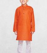 orange printed cotton kurta suit for boys