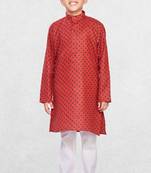Boys Red Printed Cotton Kurta Suit