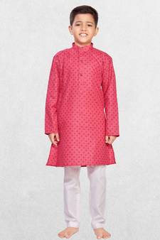 Shiwam Ethnix Boys Pink Printed Cotton Kurta Suit