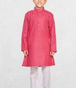 Boys Pink Printed Cotton Kurta Suit