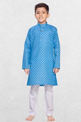 Boys Blue Printed Cotton Kurta Suit 1