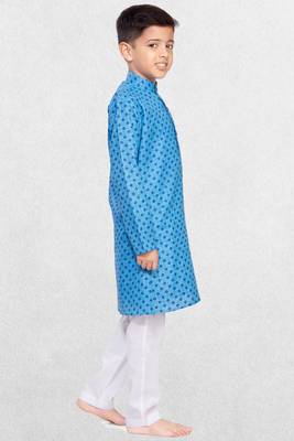 Boys Blue Printed Cotton Kurta Suit 2