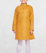 yellow printed cotton kurta suit for boys