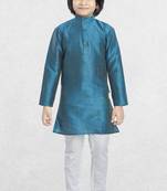Boys Banaras Green Plain Cotton-Silk Kurta