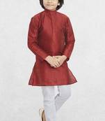 Boys Banaras Red Plain Cotton-Silk Kurta