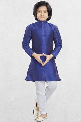 Boys Banaras Purple Plain Cotton-Silk Kurta 1