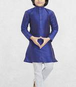 Boys Banaras Purple Plain Cotton-Silk Kurta