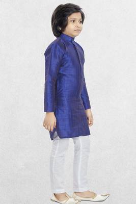 Boys Banaras Purple Plain Cotton-Silk Kurta 2