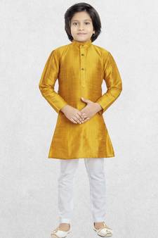 Shiwam Ethnix Boys Banaras Yellow Plain Cotton-Silk Kurta