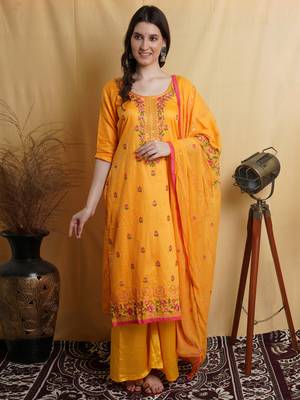 Yellow embroidered cotton salwar 1