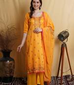 Yellow embroidered cotton salwar