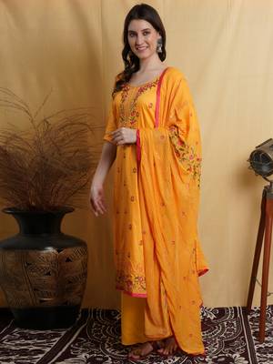 Yellow embroidered cotton salwar 2