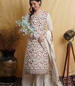 Off white embroidered pure silk salwar