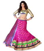 Pink embroidered net unstitched lehenga-choli