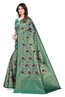 Green woven banarasi silk saree with blouse 2
