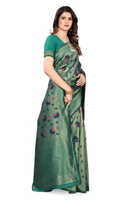 Green woven banarasi silk saree with blouse 3