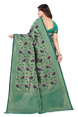 Green woven banarasi silk saree with blouse 4