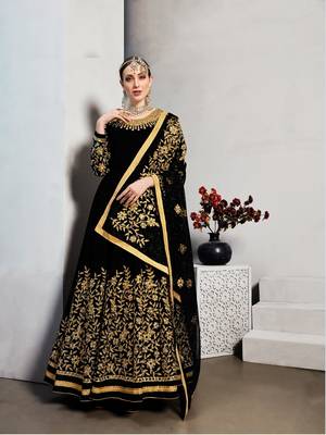 Black Designer Long Anarkali Georgette Salwar Suit With Embroidery Semi Stitched  1