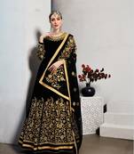 Black Designer Long Anarkali Georgette Salwar Suit With Embroidery Semi Stitched 