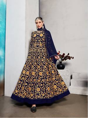 Blue Long Anarkali Georgette Salwar Suit With Embroidery  1