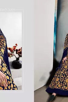 Blue Long Anarkali Georgette Salwar Suit With Embroidery 