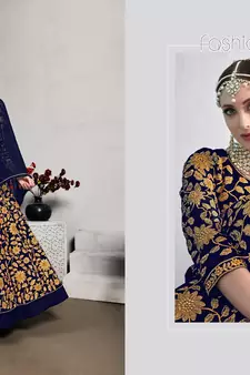 Blue Long Anarkali Georgette Salwar Suit With Embroidery 