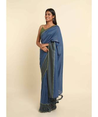 Suta Blue Solid Cotton Blend Saree 4