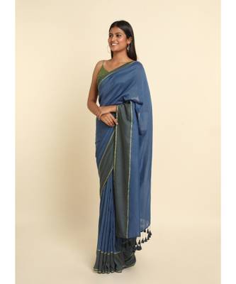 Suta Blue Solid Cotton Blend Saree 6