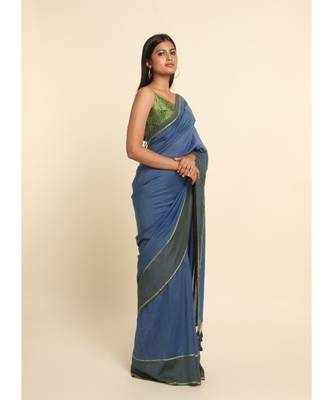 Suta Blue Solid Cotton Blend Saree 8