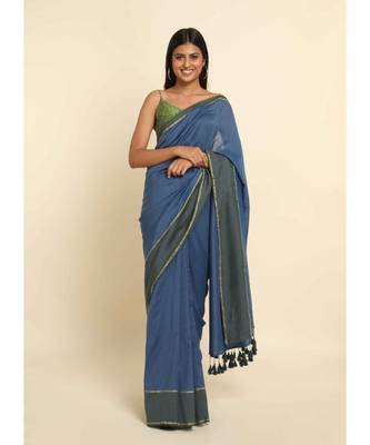 Suta Blue Solid Cotton Blend Saree 11