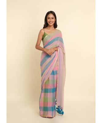 Suta Multi Checked Cotton Blend Saree 2