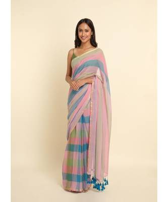 Suta Multi Checked Cotton Blend Saree 6