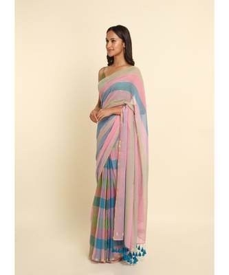 Suta Multi Checked Cotton Blend Saree 8