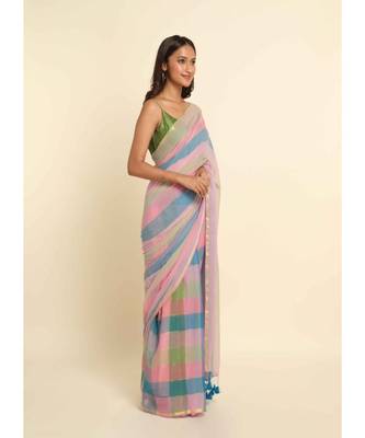 Suta Multi Checked Cotton Blend Saree 9